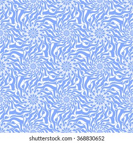 Seamless creative hand-drawn pattern of stylized flowers in cornflower blue and white colors. Vector illustration.