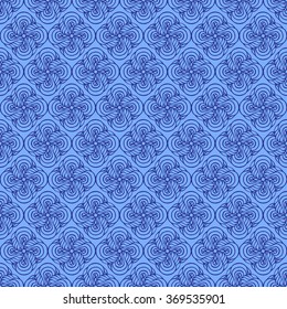 Seamless creative hand-drawn pattern of stylized flowers in cornflower and cerulean blue colors. Vector illustration.