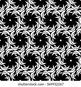 Seamless creative hand-drawn pattern of stylized flowers in black and white colors. Vector illustration.