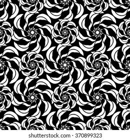Seamless creative hand-drawn pattern of stylized flowers in black and white colors. Vector illustration.