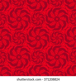 Seamless creative hand-drawn pattern of stylized flowers in bright red and maroon colors. Vector illustration.