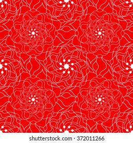Seamless creative hand-drawn pattern of stylized flowers in white and bright scarlet colors. Vector illustration.