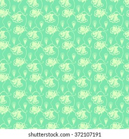 Seamless creative hand-drawn pattern of stylized flowers in light yellow-green and pale lime colors. Vector illustration.