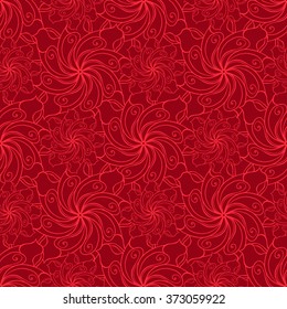Seamless creative hand-drawn pattern of stylized flowers in bright red and dark burgundy colors. Vector illustration.