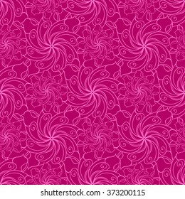 Seamless creative hand-drawn pattern of stylized flowers in bright fuchsia and pale pink colors. Vector illustration.