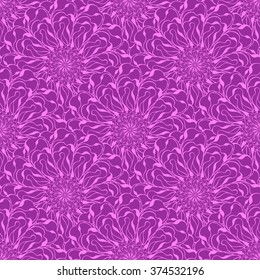 Seamless creative hand-drawn pattern of stylized flowers in bright violet and magenta colors. Vector illustration.