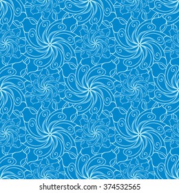 Seamless creative hand-drawn pattern of stylized flowers in light cyan and sky blue colors. Vector illustration.
