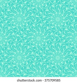 Seamless creative hand-drawn pattern of stylized flowers in pale turquoise and mint colors. Vector illustration.