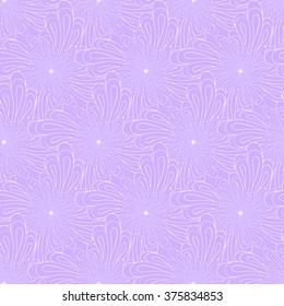Seamless creative hand-drawn pattern of stylized flowers in pale violet and white colors. Vector illustration.