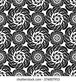 Seamless creative hand-drawn pattern of stylized flowers in black and white colors. Vector illustration.