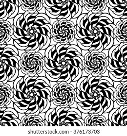 Seamless creative hand-drawn pattern of stylized flowers in black and white colors. Vector illustration.