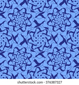Seamless creative hand-drawn pattern of stylized flowers in cornflower and cerulean blue colors. Vector illustration.