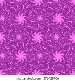 Seamless creative hand-drawn pattern of stylized flowers in bright violet and magenta colors. Vector illustration.