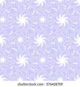 Seamless creative hand-drawn pattern of stylized flowers in white and pale lilac colors. Vector illustration.