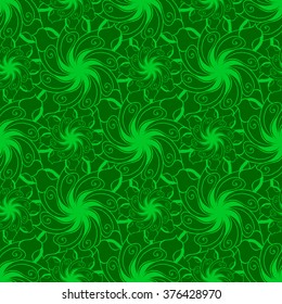 Seamless creative hand-drawn pattern of stylized flowers in bright lime and green colors. Vector illustration.