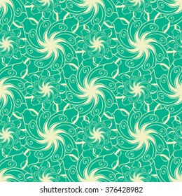 Seamless creative hand-drawn pattern of stylized flowers in pale yellow and light olive colors. Vector illustration.