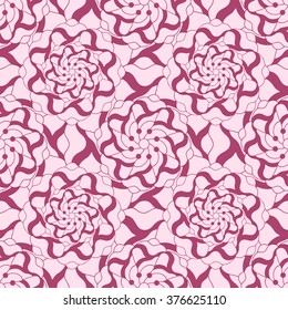 Seamless creative hand-drawn pattern of stylized flowers in mauve and pastel pink colors. Vector illustration.