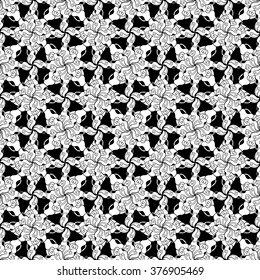 Seamless creative hand-drawn pattern of stylized flowers in black and white colors. Vector illustration.