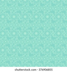 Seamless creative hand-drawn pattern of stylized flowers in pale turquoise and mint colors. Vector illustration.