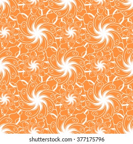 Seamless creative hand-drawn pattern of stylized flowers in white and bright orange colors. Vector illustration.