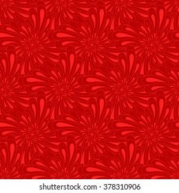 Seamless creative hand-drawn pattern of stylized flowers in dark red and scarlet colors. Vector illustration.