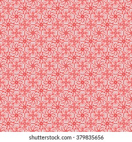 Seamless creative hand-drawn pattern of stylized flowers in white and bright scarlet colors. Vector illustration.
