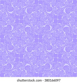 Seamless creative hand-drawn pattern of stylized flowers in pale lavender and light lilac colors. Vector illustration.
