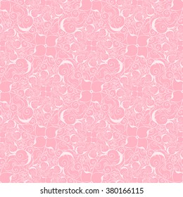 Seamless creative hand-drawn pattern of stylized flowers in pastel pink and light rose colors. Vector illustration.