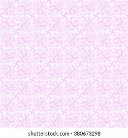 Seamless creative hand-drawn pattern of stylized flowers in white and light pink colors. Vector illustration.