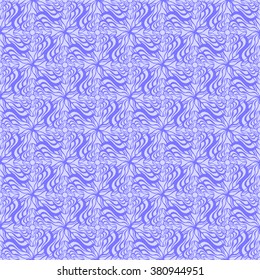 Seamless creative hand-drawn pattern of stylized flowers in bright cornflower blue and pale lilac colors. Vector 