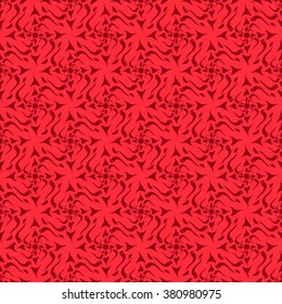 Seamless creative hand-drawn pattern of stylized flowers in bright red and dark burgundy colors. Vector illustration.