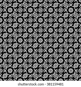 Seamless creative hand-drawn pattern of stylized flowers in black and white colors. Vector illustration.