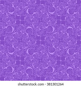 Seamless creative hand-drawn pattern of stylized flowers in violet and pale lilac colors. Vector illustration.