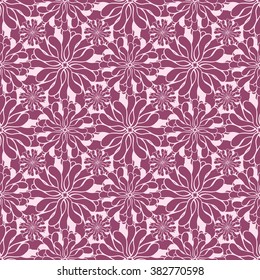 Seamless creative hand-drawn pattern of stylized flowers in mauve and pastel pink colors. Vector illustration.