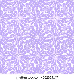 Seamless creative hand-drawn pattern of stylized flowers in pale violet and white colors. Vector illustration.