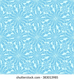 Seamless creative hand-drawn pattern of stylized flowers in pale cyan and light turquoise colors. Vector illustration.