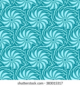 Seamless creative hand-drawn pattern of stylized flowers in light turquoise and blue-green colors. Vector illustration.