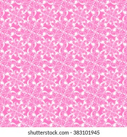 Seamless creative hand-drawn pattern of stylized flowers in pale magenta and white colors. Vector illustration.