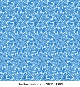 Seamless creative hand-drawn pattern of stylized flowers in light cyan and sky blue colors. Vector illustration.