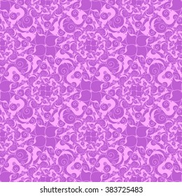 Seamless creative hand-drawn pattern of stylized flowers in orchid and pale pink colors. Vector illustration.