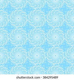 Seamless creative hand-drawn pattern of stylized flowers in pale cyan and white colors. Vector illustration.