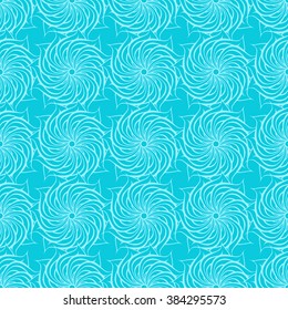 Seamless creative hand-drawn pattern of stylized flowers in light cyan and bright turquoise colors. Vector illustration.