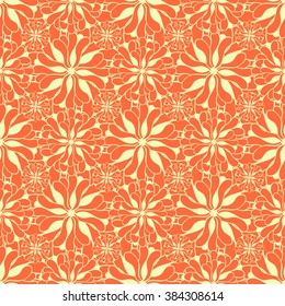 Seamless creative hand-drawn pattern of stylized flowers in yellow and orange colors. Vector illustration.
