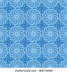 Seamless creative hand-drawn pattern of stylized flowers in light cyan and sky blue colors. Vector illustration.