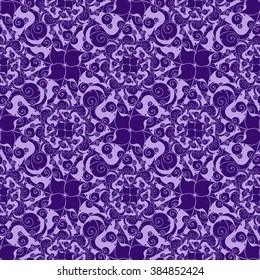 Seamless creative hand-drawn pattern of stylized flowers in pale lilac and dark violet colors. Vector illustration.