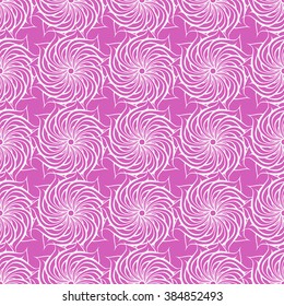 Seamless creative hand-drawn pattern of stylized flowers in bright purple and white colors. Vector illustration.