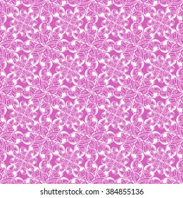 Seamless creative hand-drawn pattern of stylized flowers in bright purple and white colors. Vector illustration.