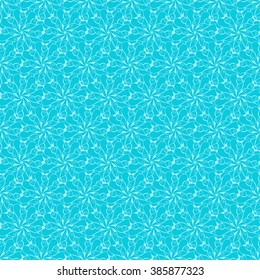 Seamless creative hand-drawn pattern of stylized flowers in light cyan and bright turquoise colors. Vector illustration.