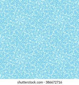Seamless creative hand-drawn pattern of stylized flowers in pale cyan and light turquoise colors. Vector illustration.
