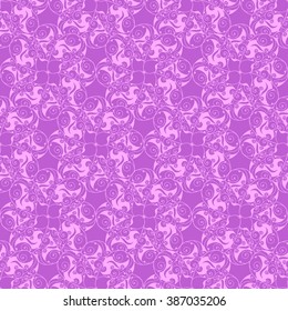 Seamless creative hand-drawn pattern of stylized flowers in orchid and pale pink colors. Vector illustration.